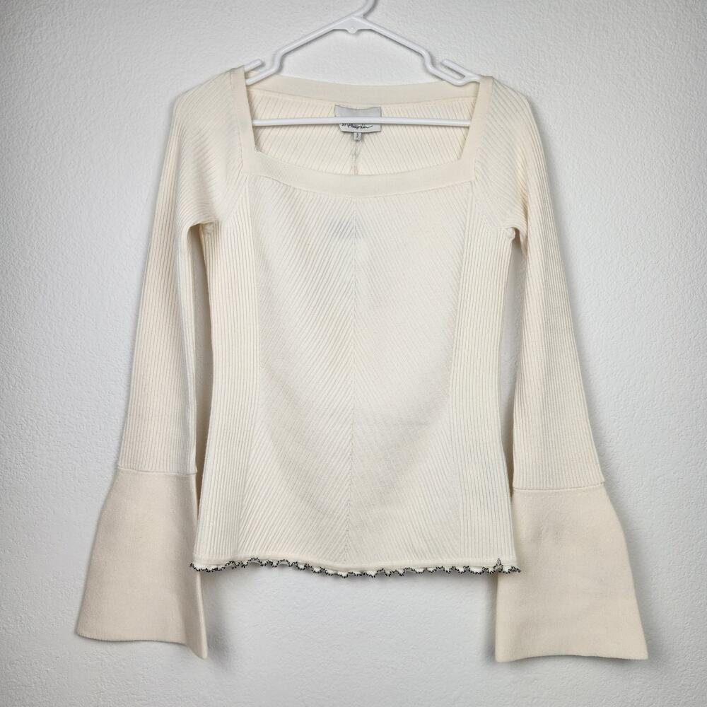 3.1 Phillip Lim Sweater Cream Size Small Bell Sleeves Square Neckline NWT Merino